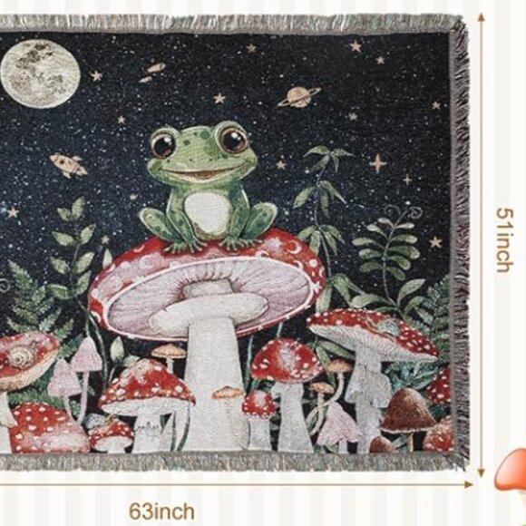 Vintage Frog Mushroom Fall Blanket Sofa Throw - Picture 2 of 8
